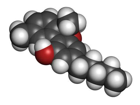 Cannabinol or CBN cannabinoid molecule. 3D rendering. Stock Illustration