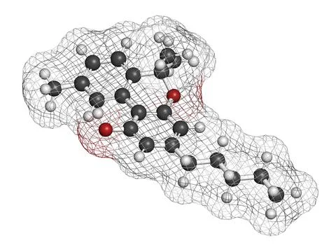 Cannabinol or CBN cannabinoid molecule. 3D rendering. Stock Illustration