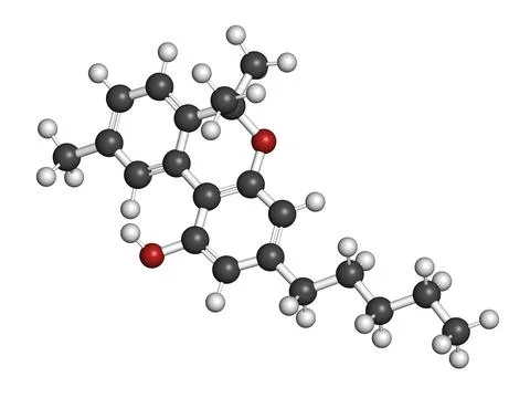Cannabinol or CBN cannabinoid molecule. 3D rendering. Stock Illustration