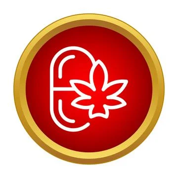 Cannabis capsule with leaf symbol on red button Stock Illustration