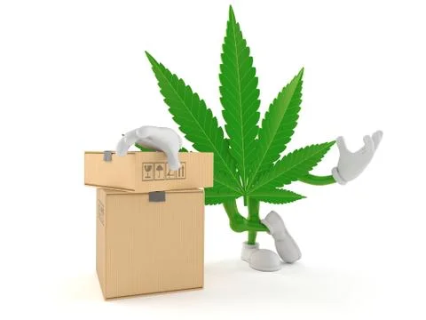 Cannabis character with stack of boxes Stock Illustration
