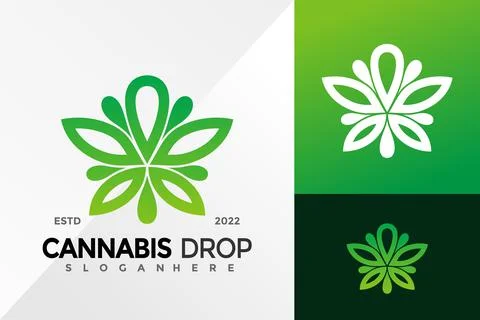 Cannabis Drop Leaf Logo Design Vector illustration template 스톡 일러스트