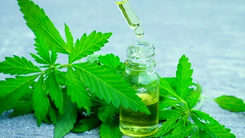 Cannabis extract in a small bottle. Selective focus. Stock Footage 155067171