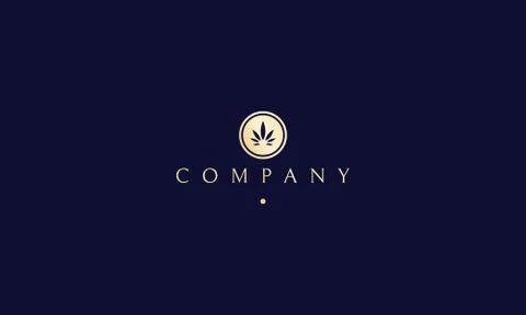 Cannabis Golden leaf vector circle logo design Stock Illustration