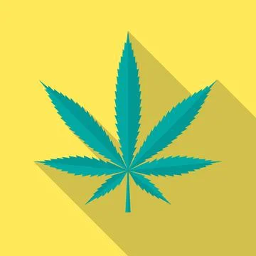 Cannabis icon with long shadow. Flat design style. Stock Illustration