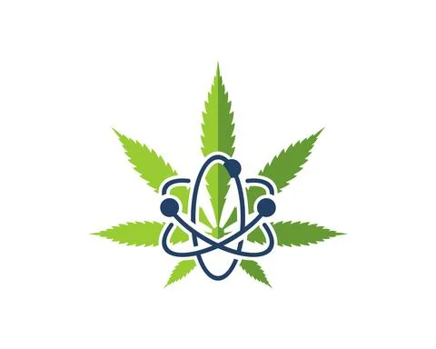 Cannabis leaf with atom symbol inside Stock Illustration