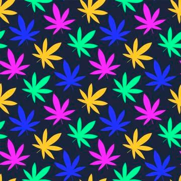 Cannabis leaf bright, Marijuana leaf seamless pattern. Stock Illustration