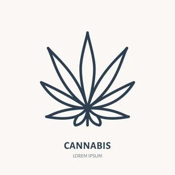 Cannabis leaf flat line icon. Medicinal plant vector illustration. Thin sign of Stock Illustration