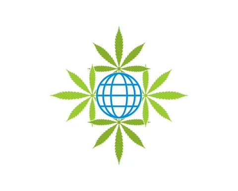 Cannabis leaf with globe in the middle 스톡 일러스트