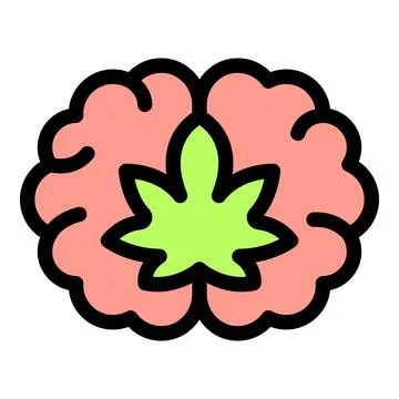 Cannabis leaf growing inside human brain symbolizing effects of marijuana Stock Illustration