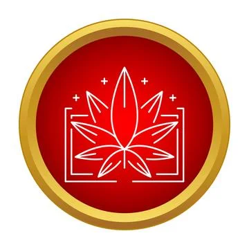 Cannabis leaf icon red button medical treatment Stock Illustration