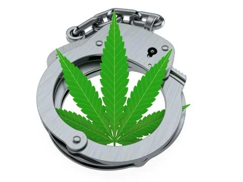 Cannabis leaf inside handcuffs Stock Illustration