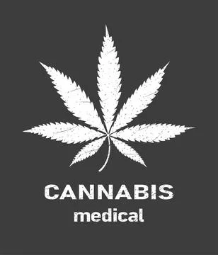 Cannabis leaf logo design, chalk drawing on black background. Vector Hemp lux Stock Illustration