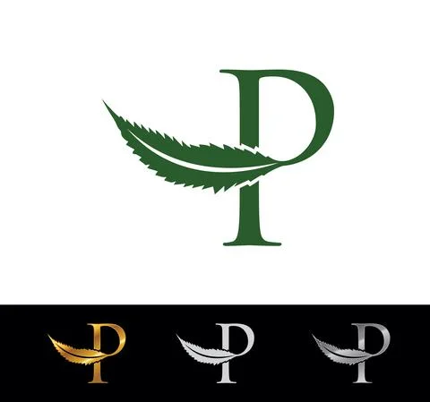 Cannabis Leaf Monogram Initial Letter P Stock Illustration