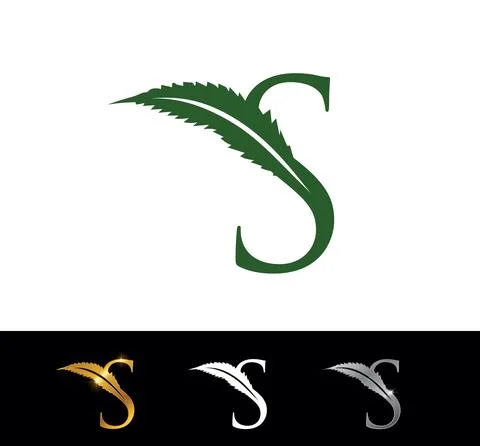 Cannabis Leaf Monogram Initial Letter S Stock Illustration