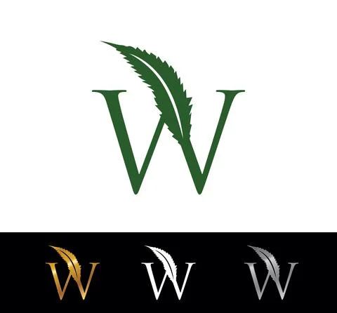 Cannabis leaf monogram initial letter W Stock Illustration