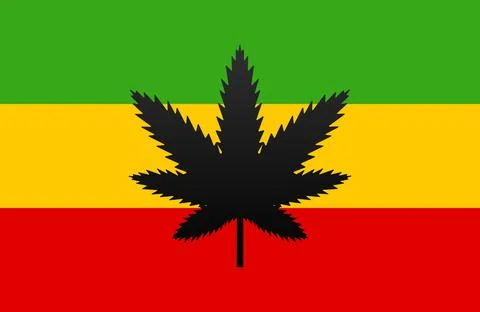 Cannabis leaf on rasta flag. Vector stock illustration. Stock Illustration