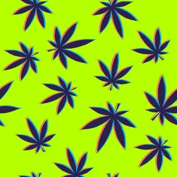 Cannabis Leaf Seamless Pattern Neon Green and Purple Marijuana Leaves Stock-Illustration