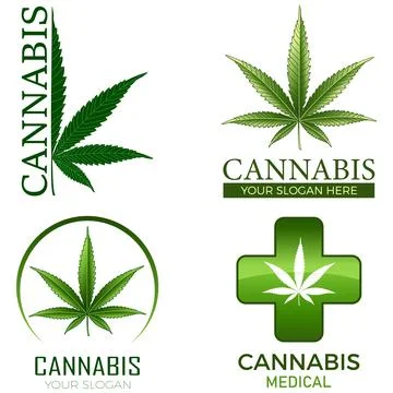 Cannabis Leaf Vector Logo Set – Medical &amp; Organic Design Stock Illustration