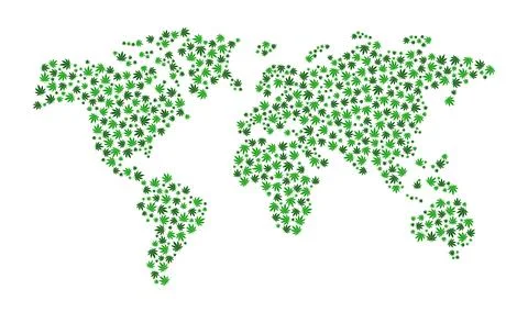Cannabis leaf world map Stock Illustration