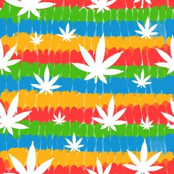 Cannabis leafs,tie dye seamless pattern background.Vector tie dye cartoon Stock Illustration