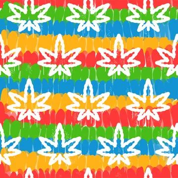 Cannabis leafs,tie dye seamless pattern background.Vector tie dye cartoon Stock Illustration