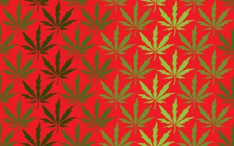 Cannabis leaves seamless pattern on red background Stock Illustration