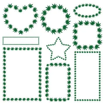 Cannabis leaves. Set of vector frames. Green plant. 스톡 일러스트