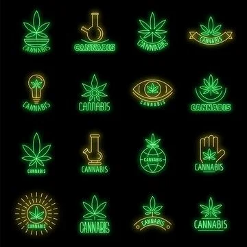 Cannabis logo set vector neon Stock Illustration