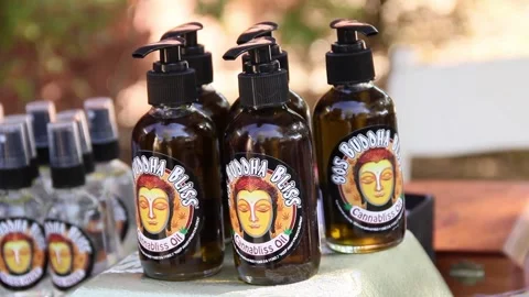 Cannabis oil display Stock Footage 150801191