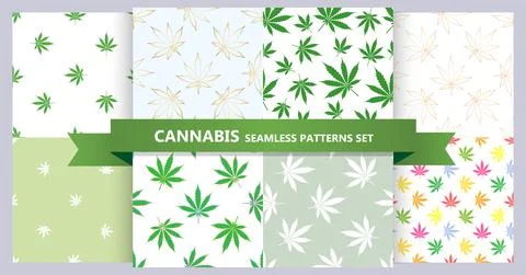 Cannabis seamless pattern collection. Marijuana leaves pattern set. Stock Illustration