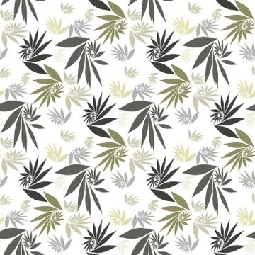Cannabis seamless pattern. Marijuana leaf, gray weed plant. Hashish texture,  イラスト素材