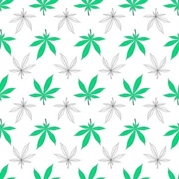 Cannabis seamless pattern on white background. Marijuana leaves pattern Stock Illustration