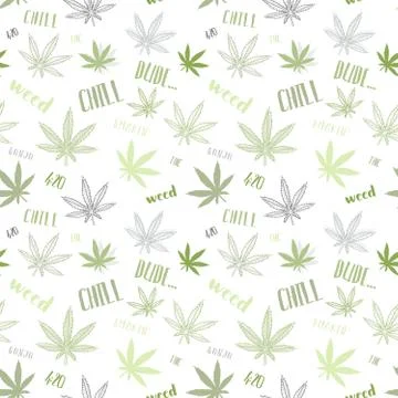 Cannabis seamless texture. Hemp theme vector pattern. Stock Illustration