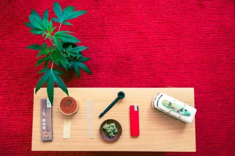 Cannabis smoking setup Stock Photos