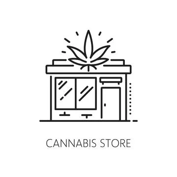 Cannabis store line icon for CBD marijuana weed Stock Illustration