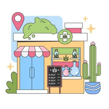 Cannabis storefront scene. Flat vector illustration Stock Illustration