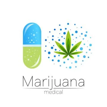 Cannabis in the tablet pill capsule vector logotype for medicine and doctor Illustrazione stock