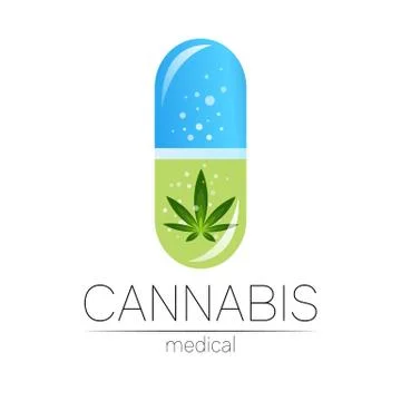 Cannabis in the tablet pill capsule vector logotype for medicine and doctor Stock Illustration