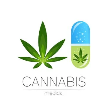 Cannabis in the tablet pill capsule vector logotype for medicine and doctor Stock Illustration