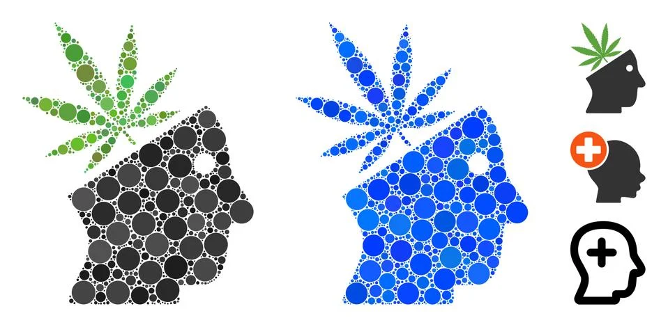 Cannabis Thinking Head Composition Icon of Circle Dots イラスト素材