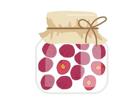 Canned cherry hand drawn doodle sketch. Homemade Pickled fruit in glass jar Stock Illustration