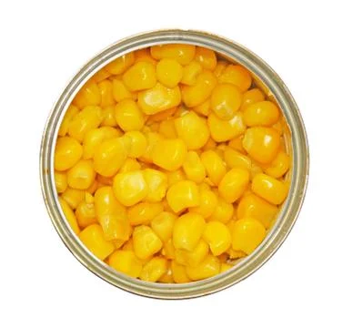 Canned corn close up isolated Stock Photos