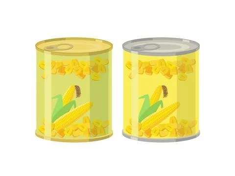 Canned corn grains - vector illustration in flat design isolated on white Stock Illustration