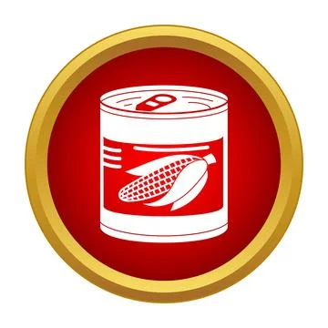 Canned corn icon in red circle with golden frame Stock Illustration