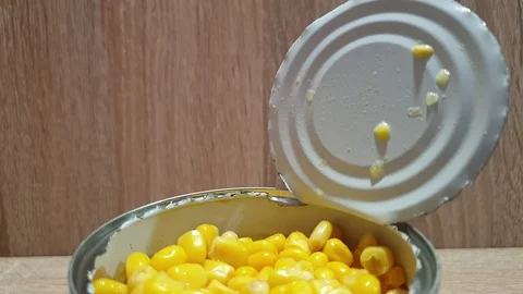Canned corn in a jar. Can of corn. Corn Salad Stock Footage 119035971