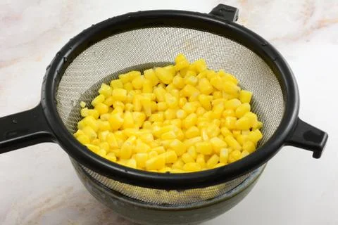 Canned corn kernels Foto stock