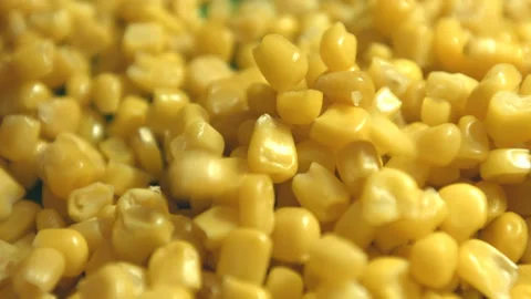 Canned corn kernels. Slow motion. Stockbeeldmateriaal 102965313