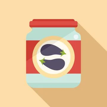 Canned eggplant icon flat vector. Food pickle Ilustración de archivo
