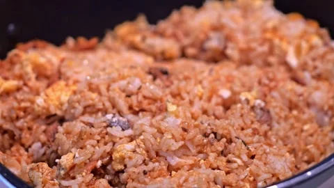 Canned Fish Fried Rice with Egg and Seaweed in Pan Stock Footage 345222549